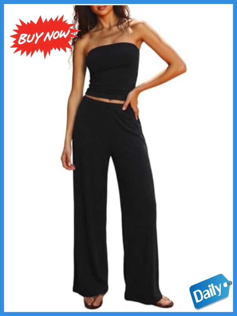 UNCOOYEE Two Piece Striped Set Tube Top Wide Leg Pants Women Summer